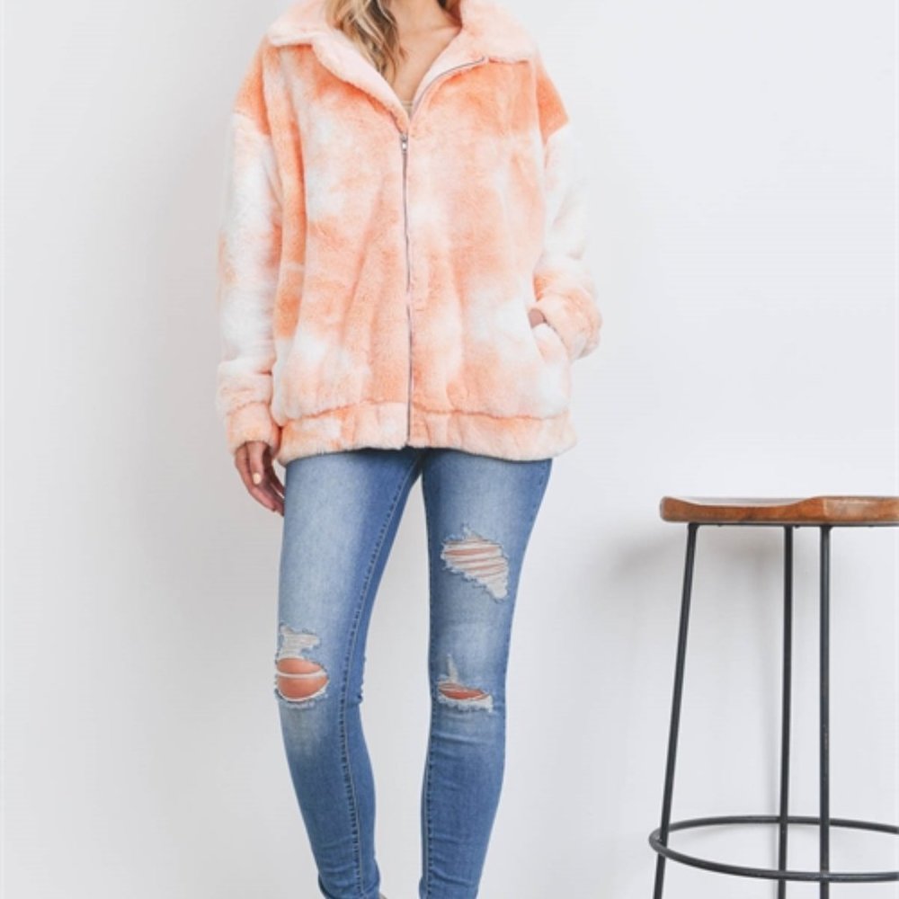 SO cozy sherpa zip up front teddy coat peach - Picture 4 of 7